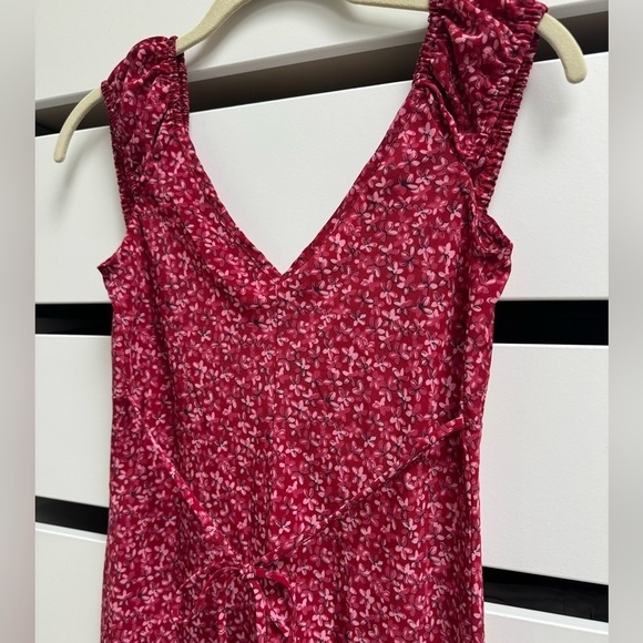 RUE 21 Vintage Y2K Pink Red Floral Cap Puff Sleeve Midi Dress Size Small - Picture 4 of 14